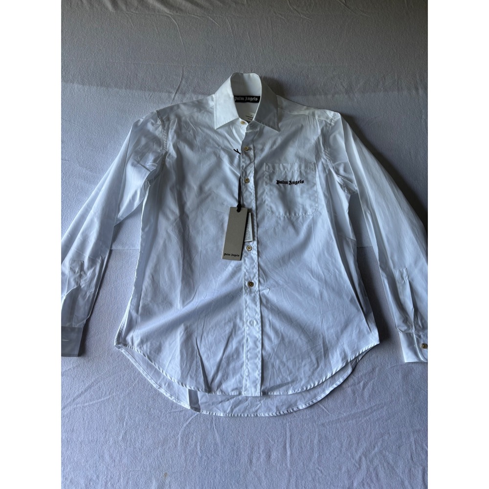 Palm Angels Classic Logo Shirt LS White Black PMGE024S24FAB0010110 Size 44
